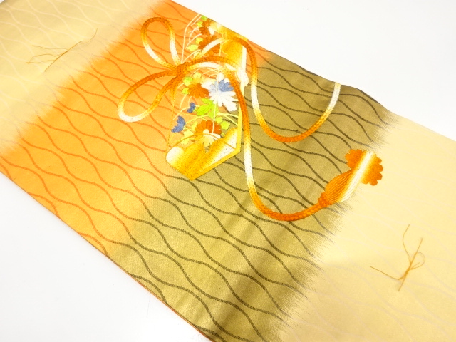 未使用品　手箱に菊模様刺繍名古屋帯